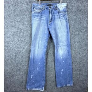 Serfontaine Jeans Mens 34 Blue Denim Bleach Stains Straight Leg Streetwear